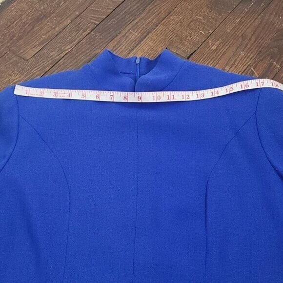Vintage 80s Lilli Ann Blue Long Sleeve Pleated Modest Dress - Picture 9 of 15